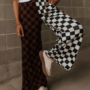 Checkered Wide-Leg Pants Split Decision